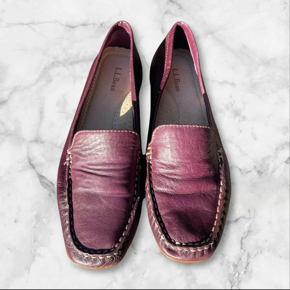 L. Bean Burgundy Leather Penny Loafers 6.5M‎ Brazil Comfort Classic Preppy